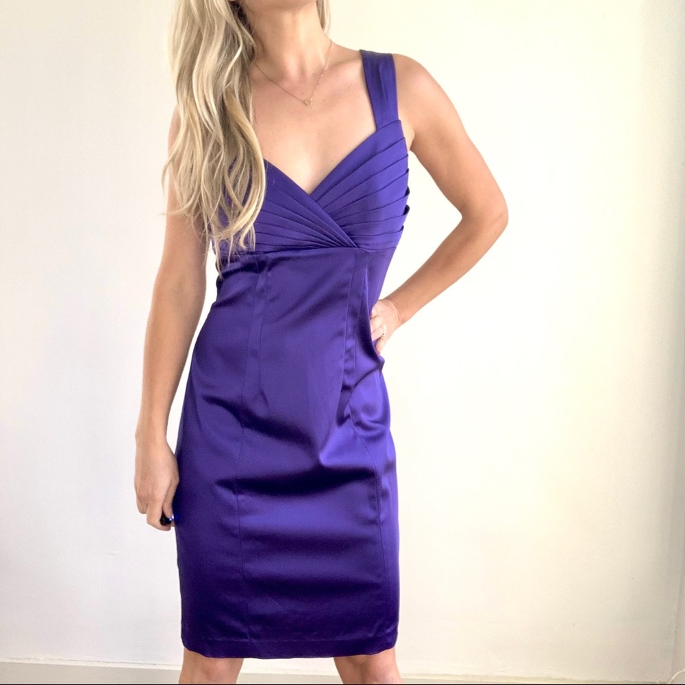 Calvin Klein Purple Satin Criss Cross Back Dress